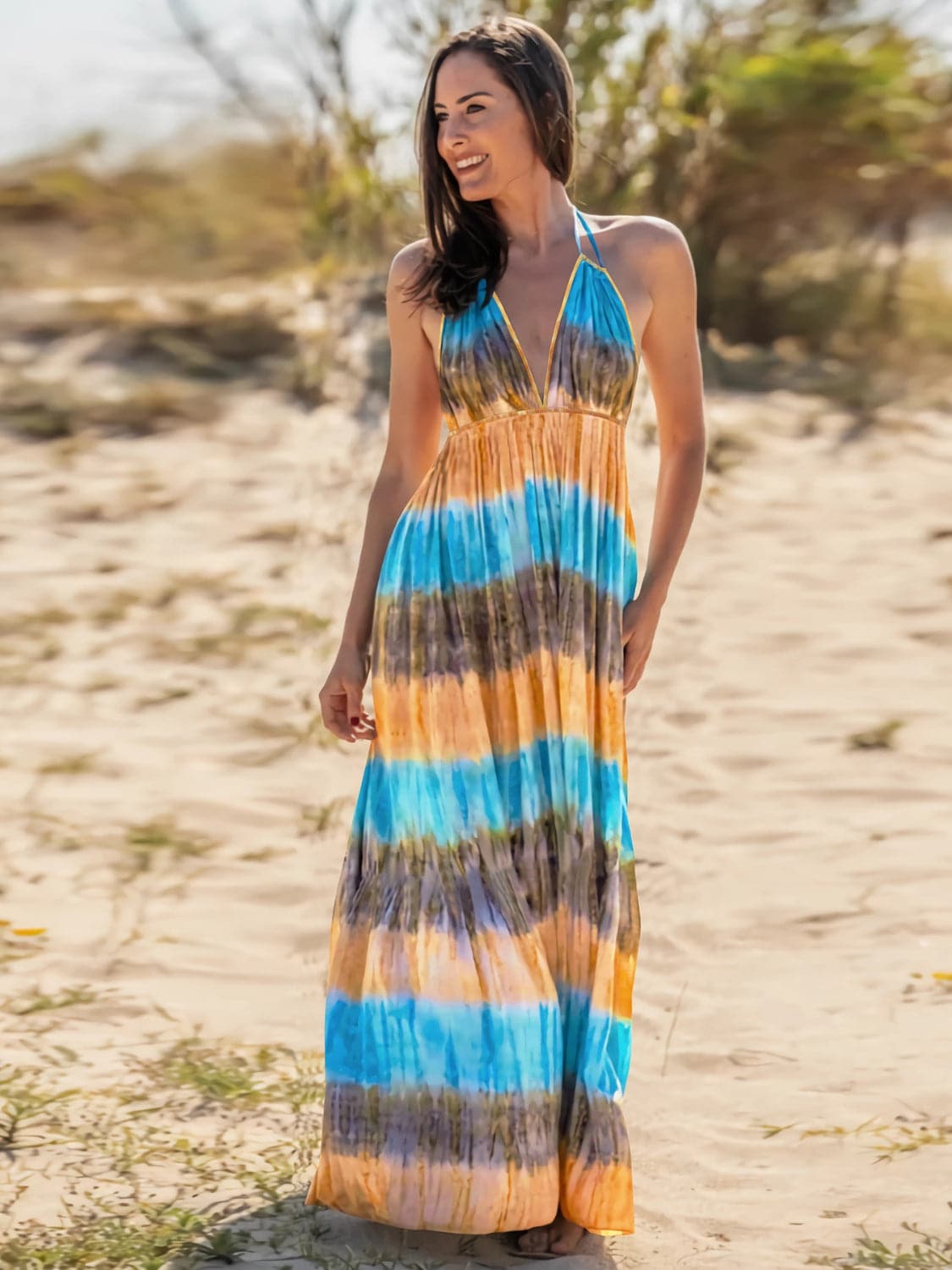 Tie-Dye Halter Neck Sleeveless Dress.