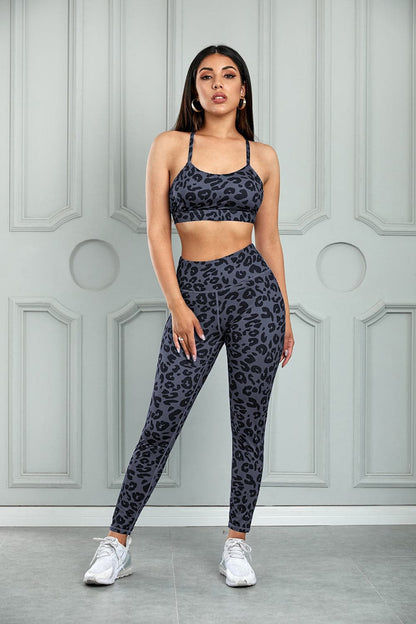 Leopard Cutout Sports Bra and Leggings Set.