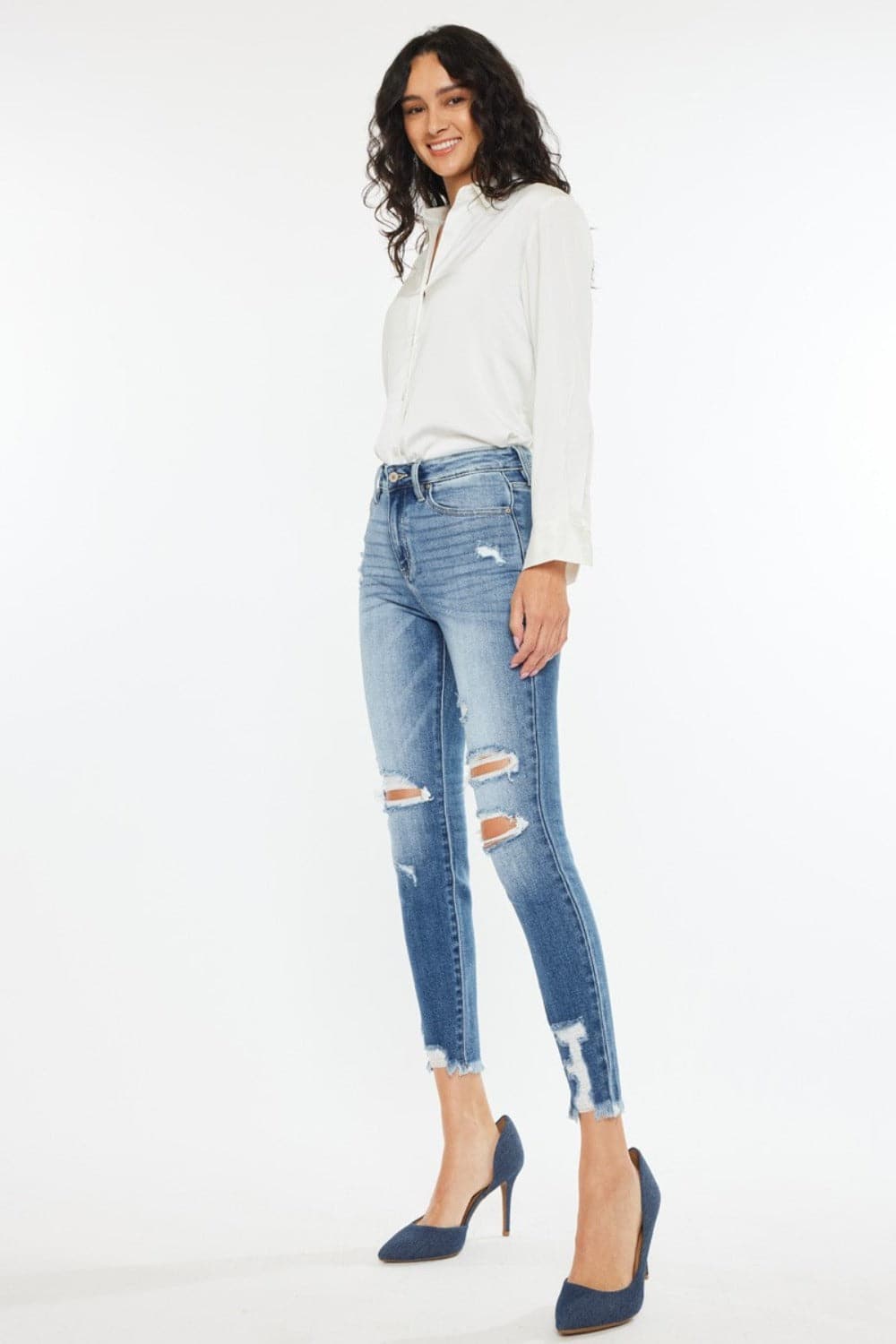 Kancan – Knöchelhohe Skinny-Jeans mit Fransen