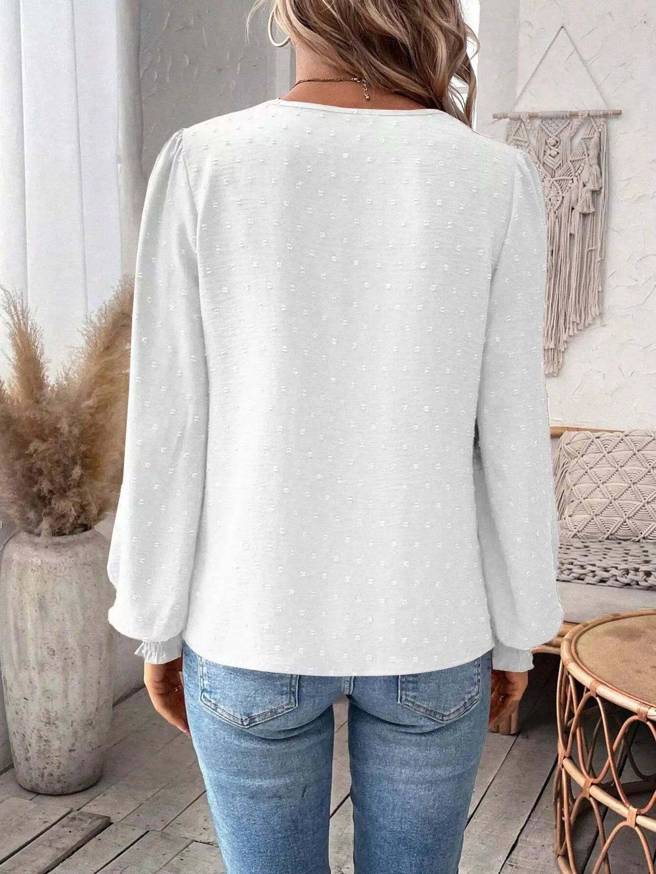 Lace Trim Long Sleeve Blouse Simply Love