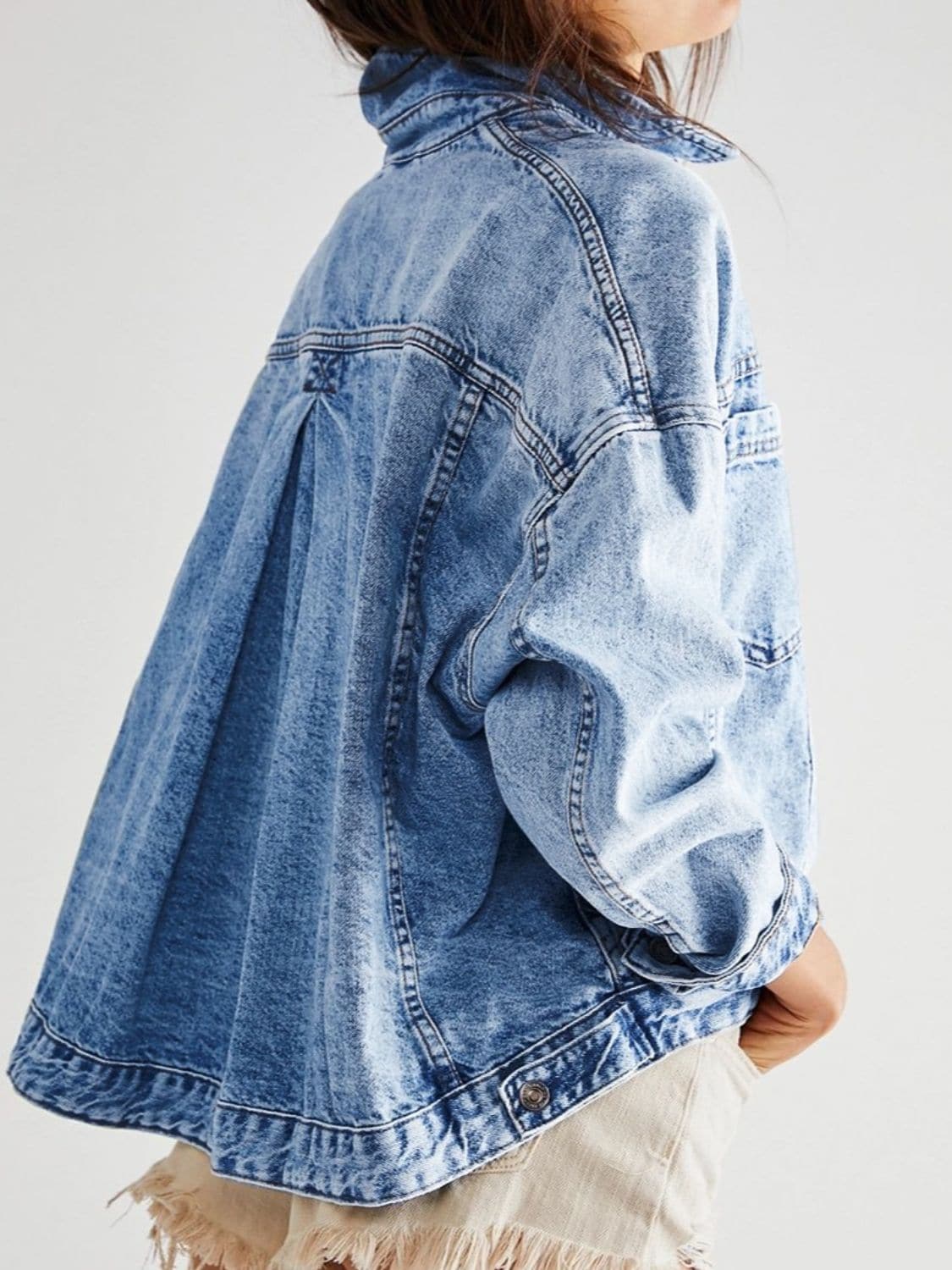 Pocketed Button Up Denim Jacket.