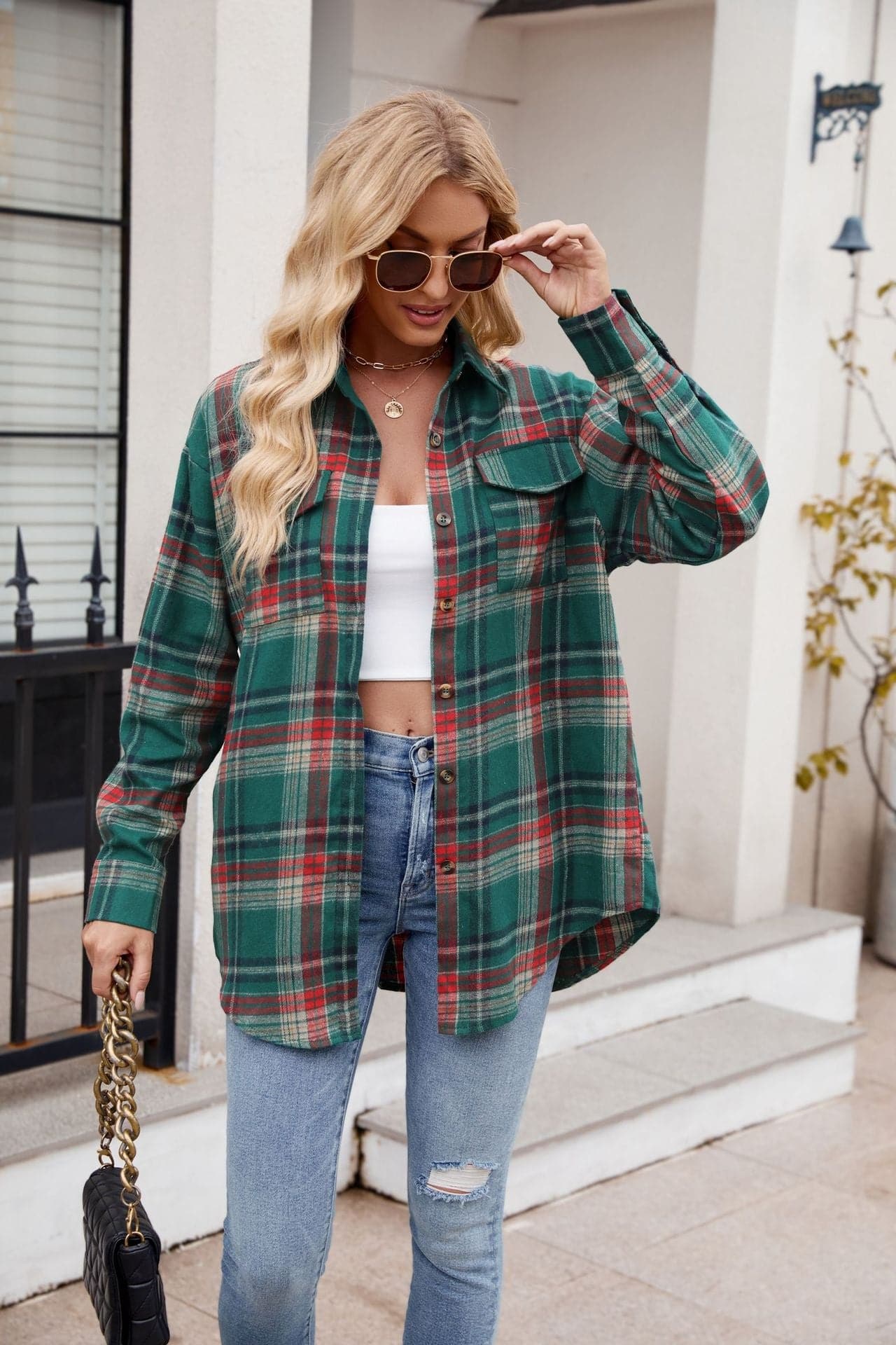 Plaid Button Up Long Sleeve Shirt.