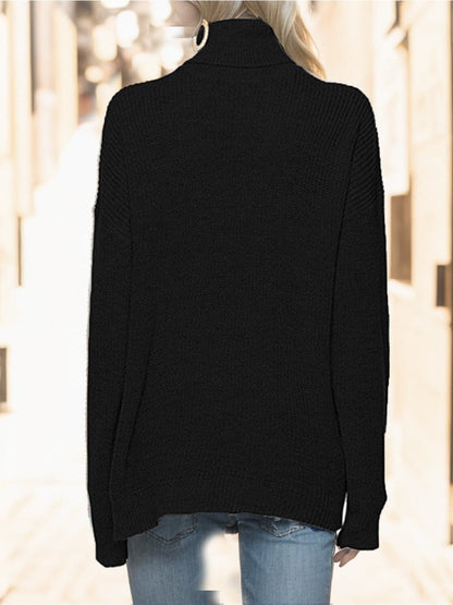 Turtleneck Drop Shoulder Long Sleeve Sweater.