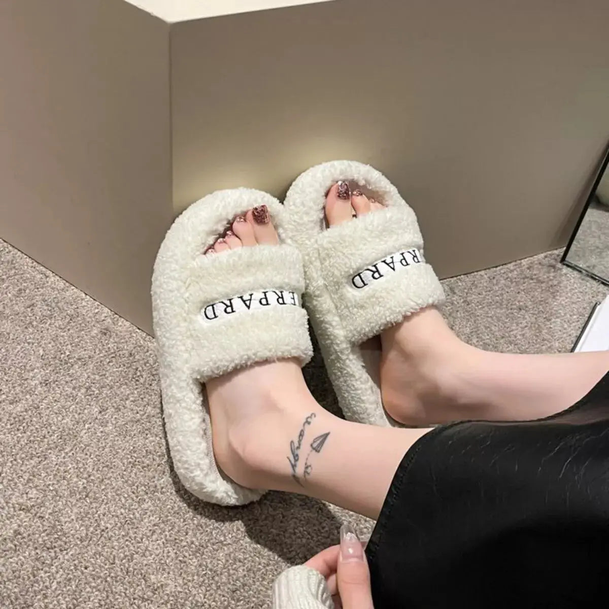 Fuzzy Plush Open Toe Slippers Simply Love