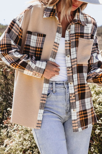 Checkered Long Sleeve Shacket with Pockets