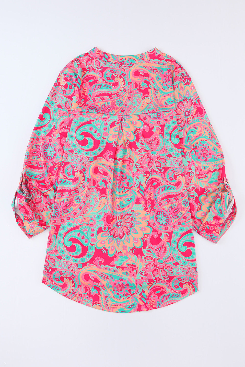 Elegant paisley print plus size blouse with adjustable sleeves