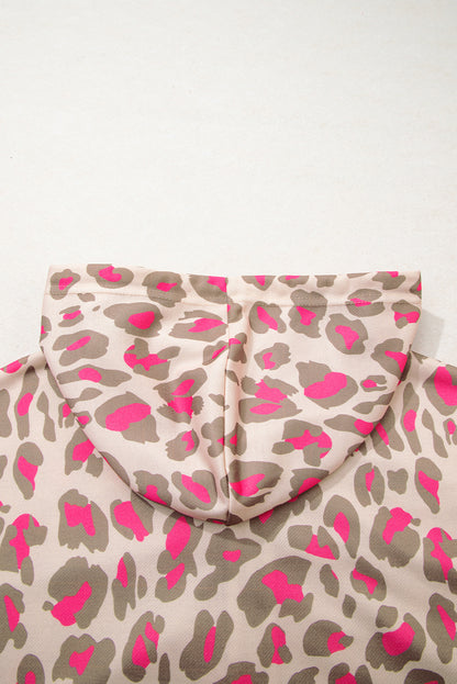 Rose Leopard Print Zip Up Hooded Sweatshirt Cozy Fashion