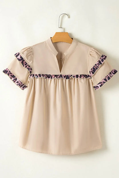 Simply Love Leopard Blouse: Frill Sleeves