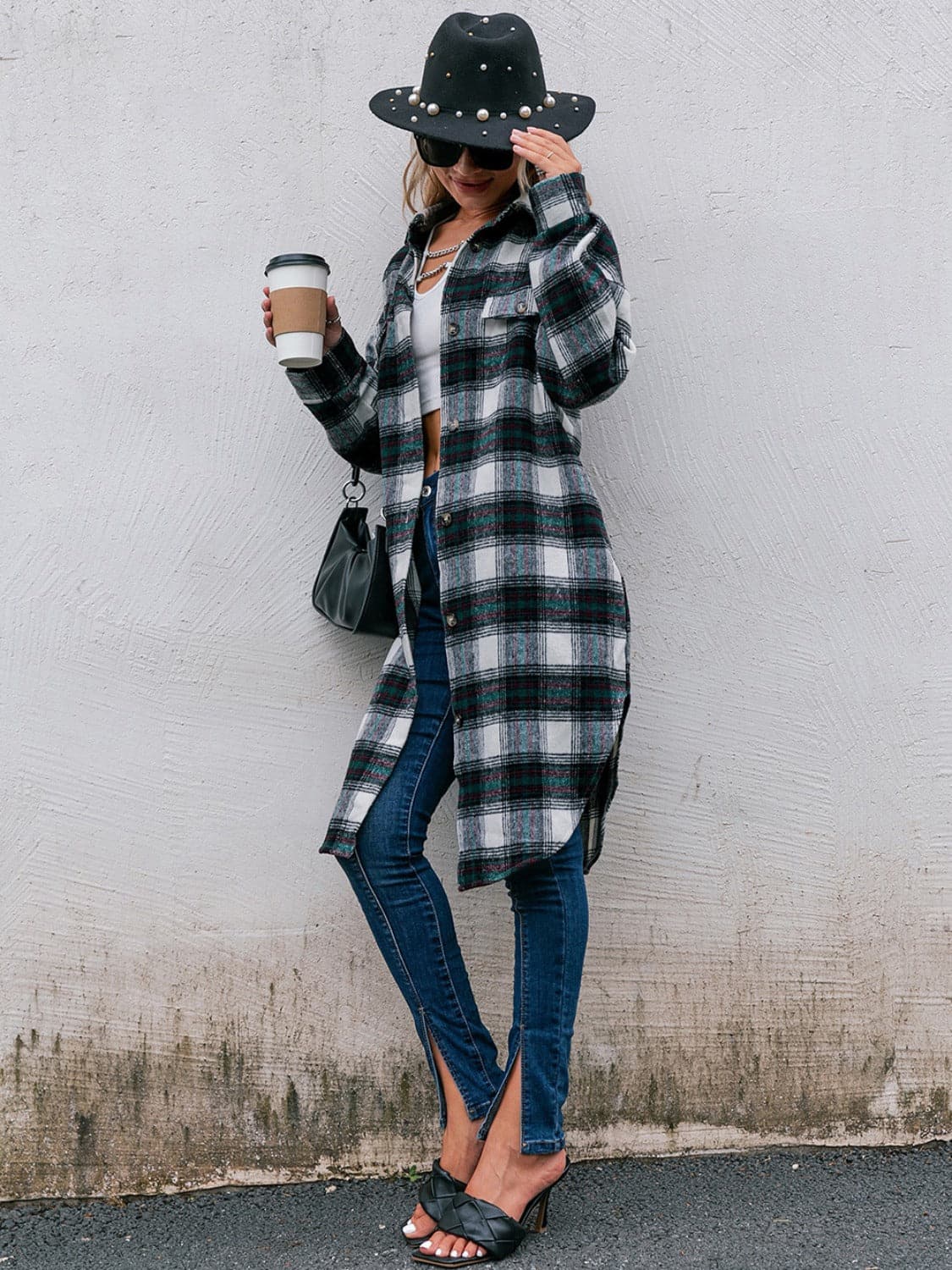 Plaid Button Up Long Sleeve Shacket.