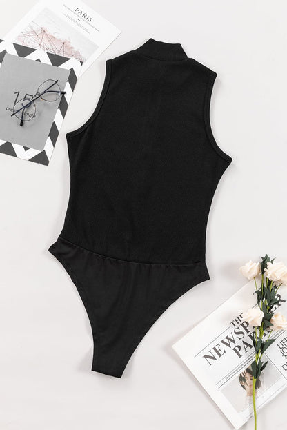 Zip Up Mock Neck Sleeveless Bodysuit.