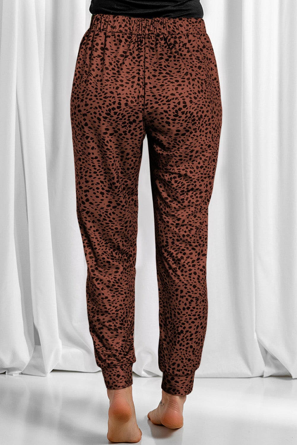 Full Size Leopard Drawstring Pocketed Pants.