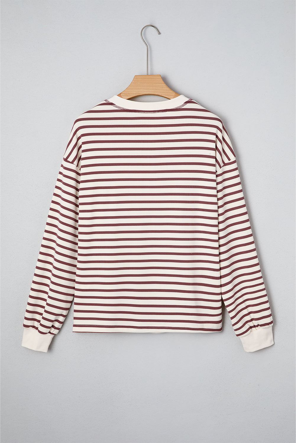 Red Dahlia Striped Print Drop Shoulder Long Sleeve Henley Top For Women Casual Everyday Wear Dear-Lover Dropshipping