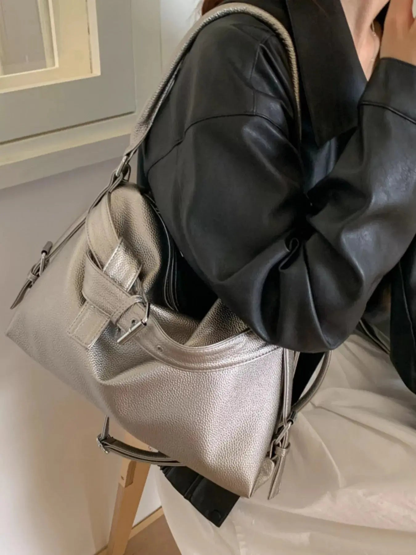 Decor Buckle Leather Shoulder Bag Simply Love