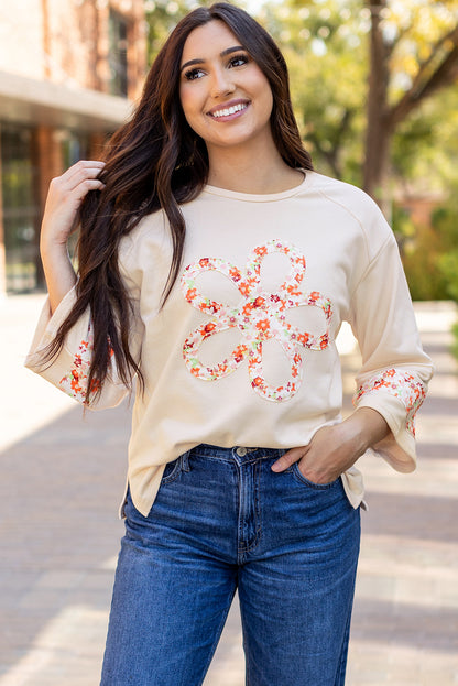 Beige floral wide sleeve top