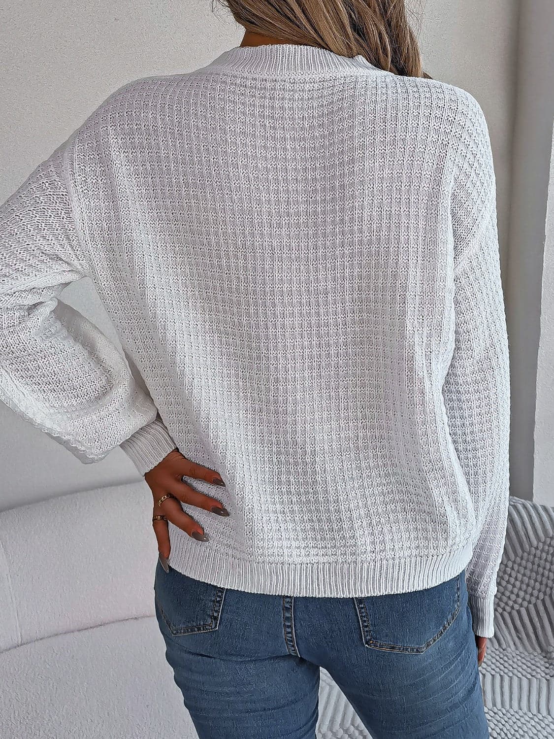 Cable-Knit Round Neck Long Sleeve Sweater.