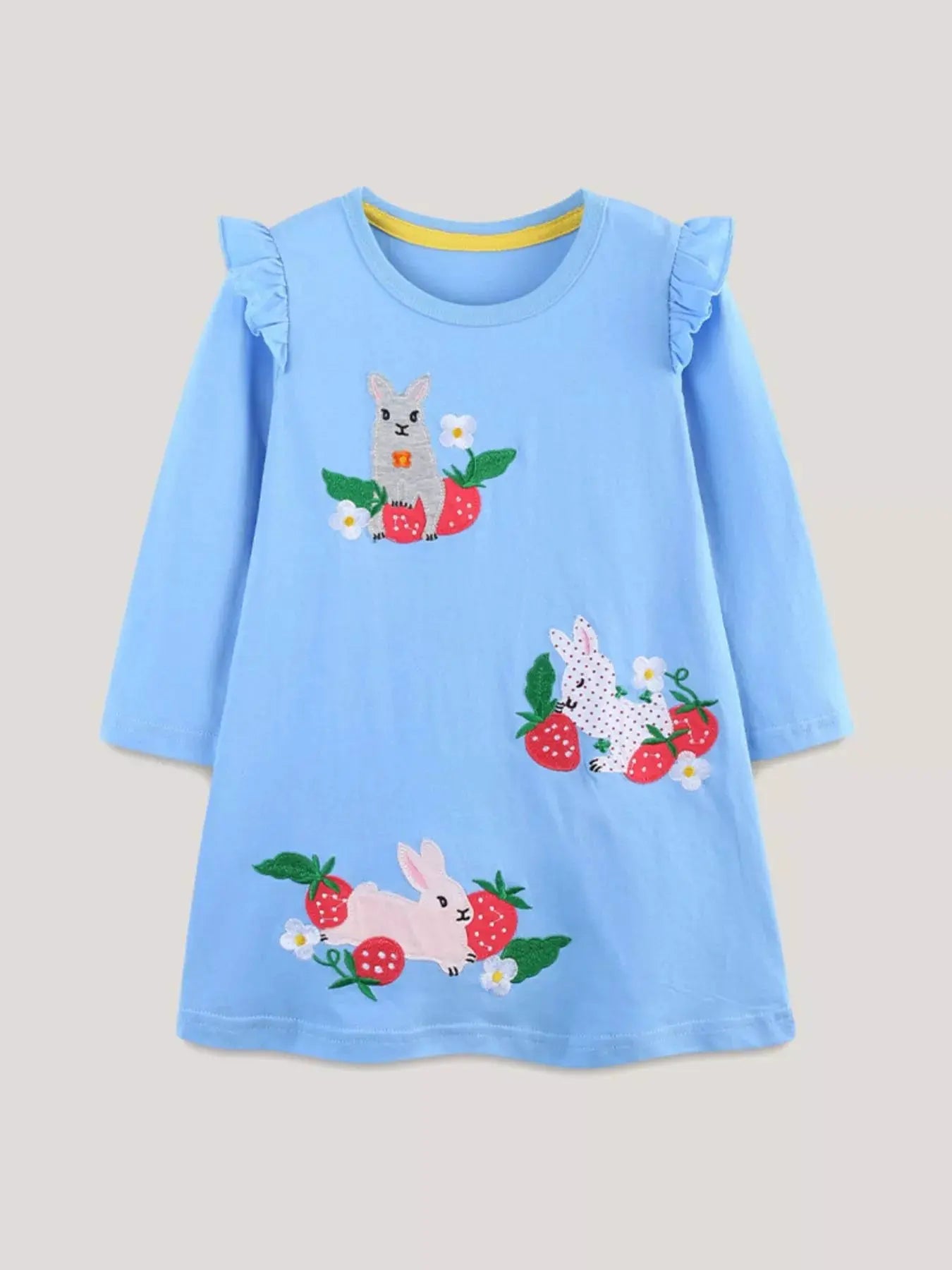 Children's Cute Rabbit & Strawberry Long Sleeve Dress Simply Love