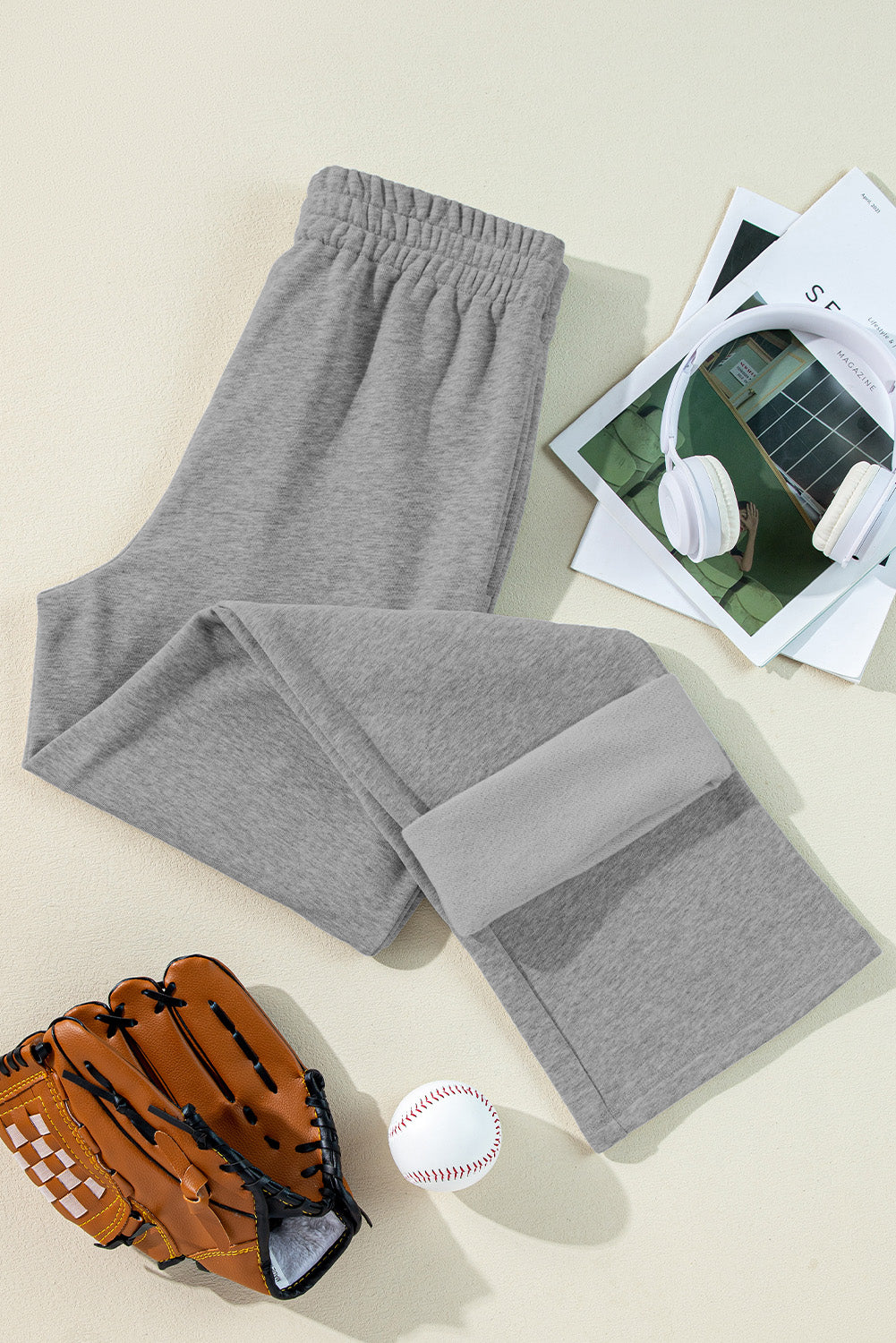 Light grey fleece pants with drawstring