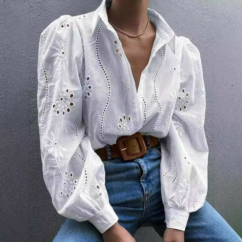 Solid embroidered lapel shirt