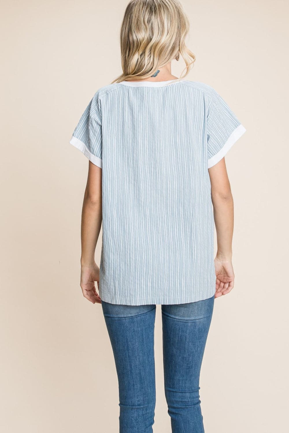 Cotton Bleu by Nu Lab Striped Contrast Short Sleeve T-Shirt.