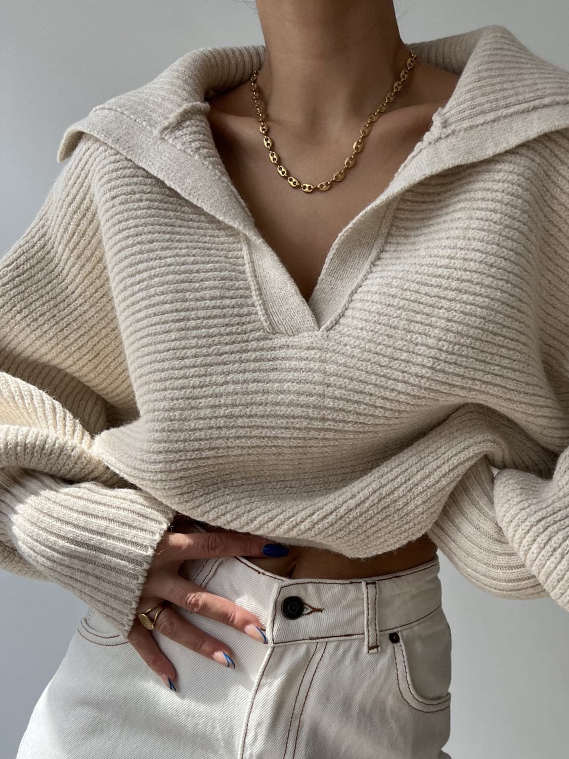 Johnny Collar Long Sleeve Sweater.