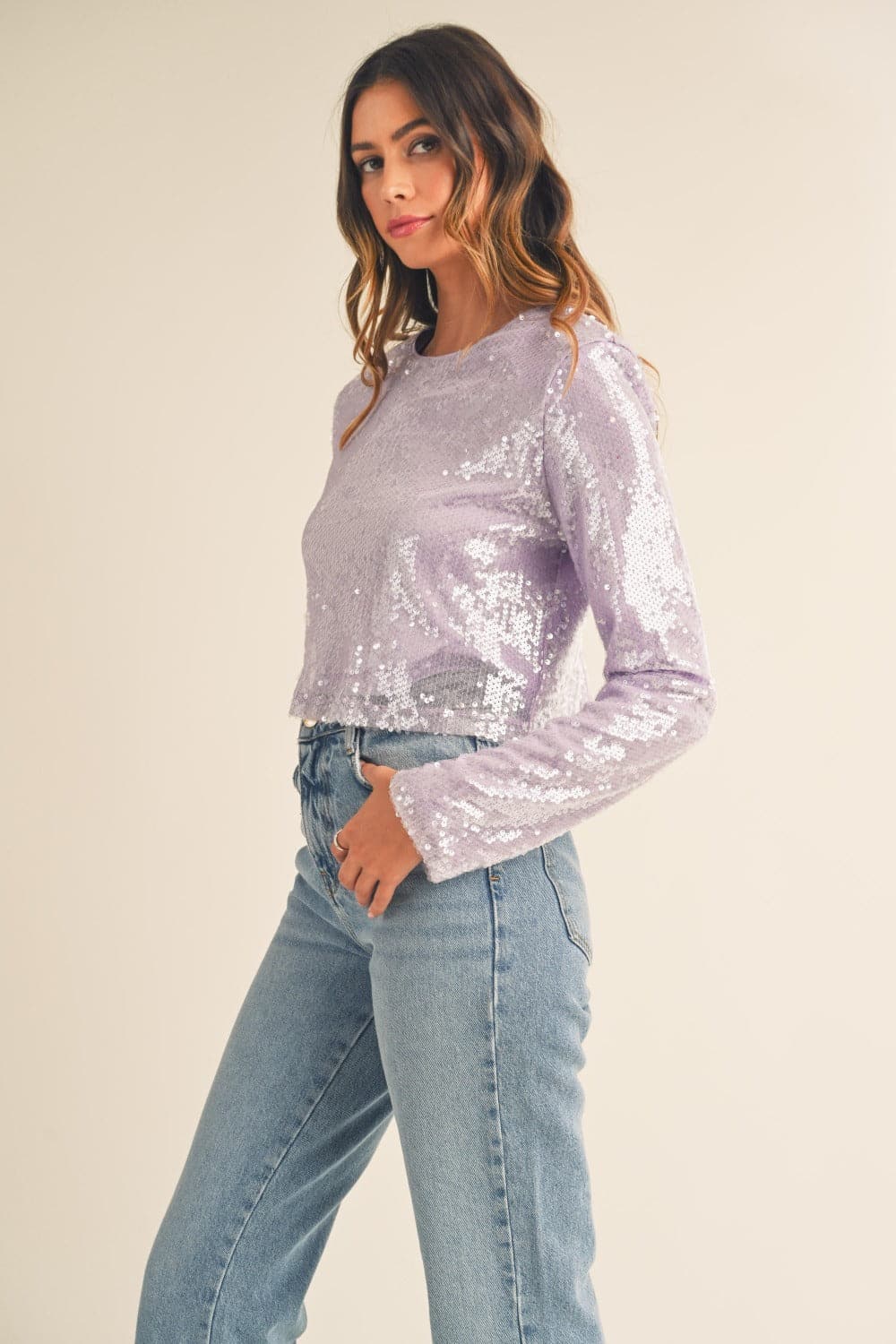 Glam sequin shoulder pad crop top