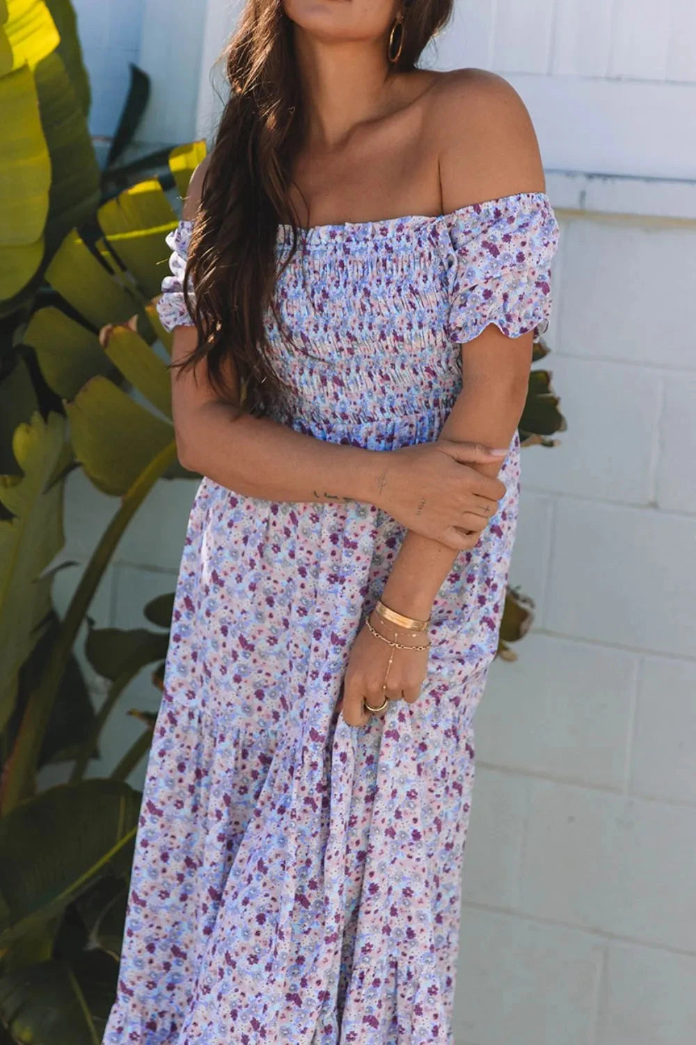 Tiered Floral Shirred High Waist Maxi Dress Simply Love