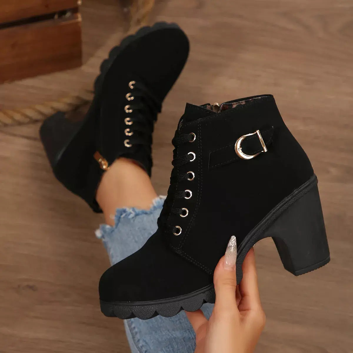 Lace Up Block Heels Boots Simply Love