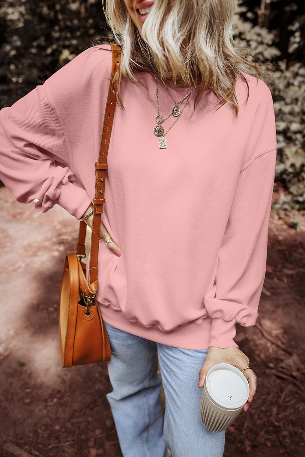 Round Neck Long Sleeve Sweatshirt.