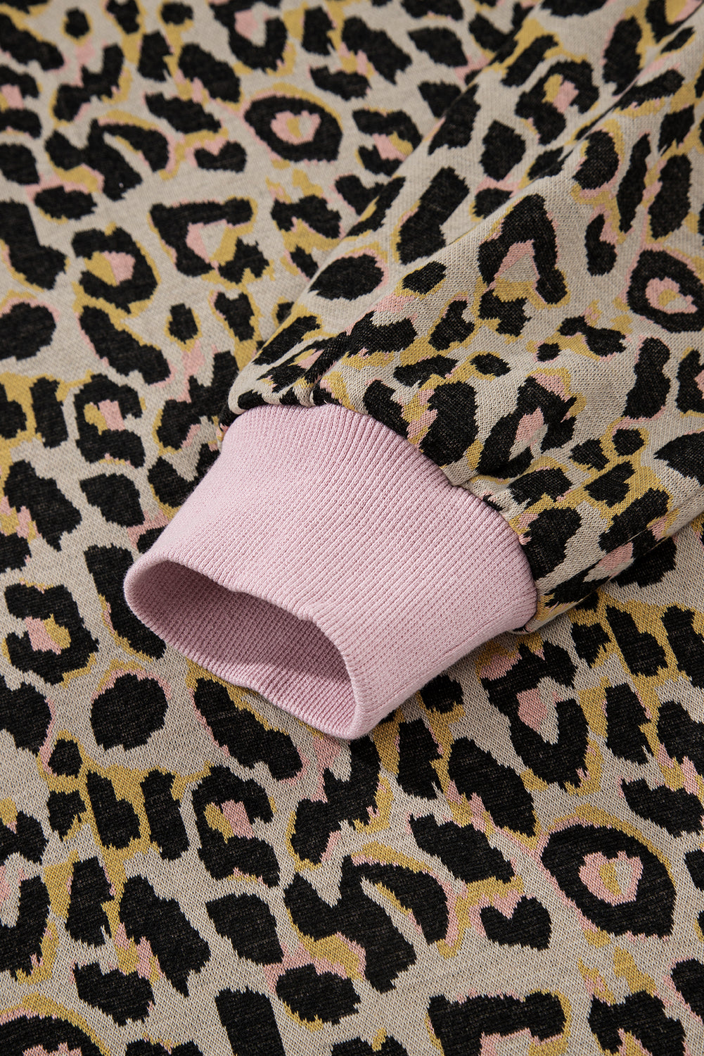 Pink Leopard Print Contrast Edge Long Sleeve Pullover And Shorts Set For Women Cozy Loungewear Dear-Lover Dropshipping