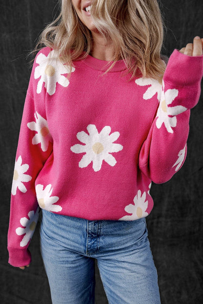 Daisy Round Neck Dropped Shoulder Sweater.