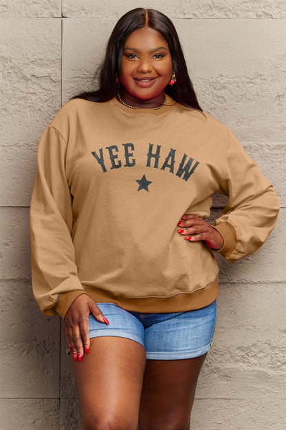 Simply Love Full Size YEEHAW Graphic Round Neck Sweatshirt.