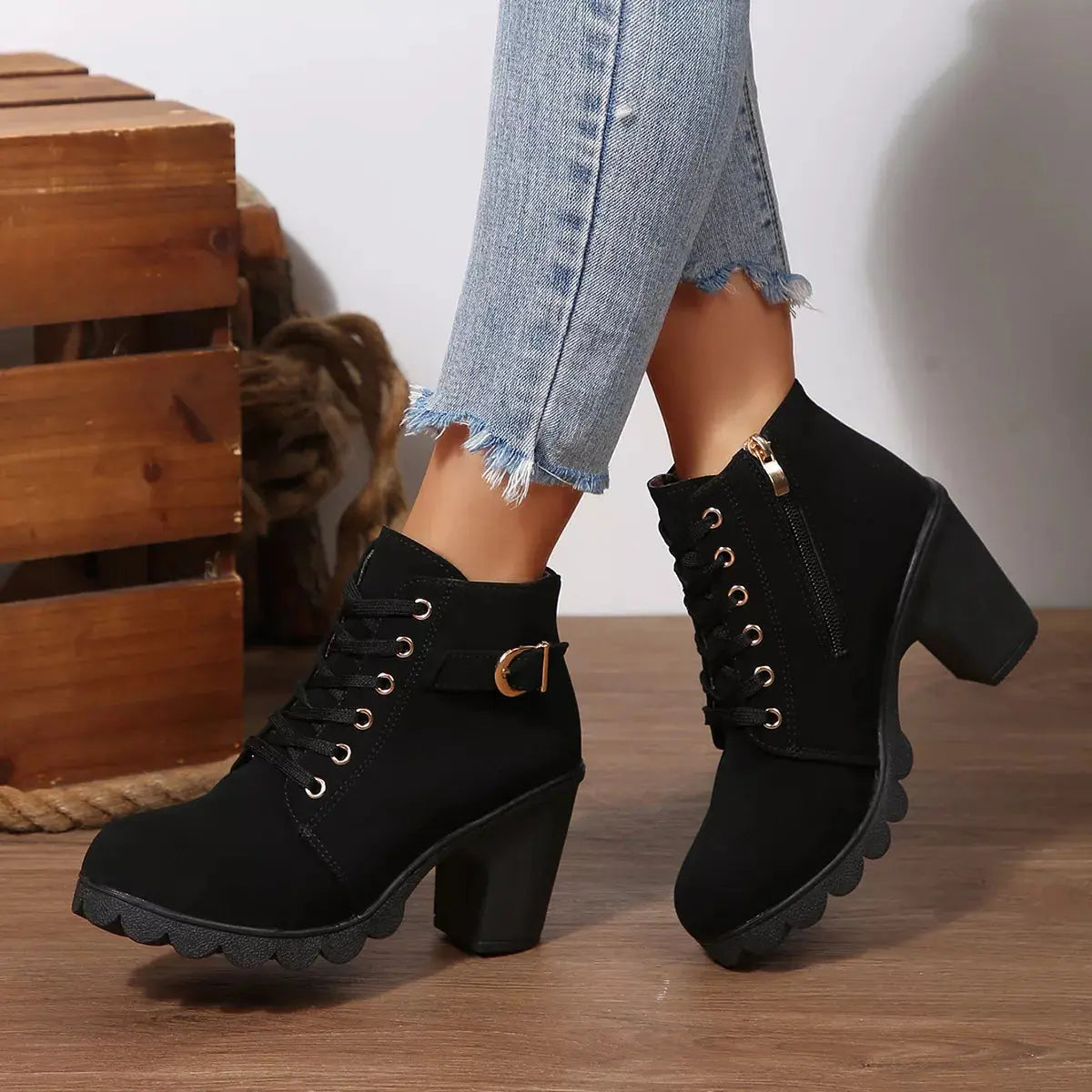 Lace Up Block Heels Boots Simply Love