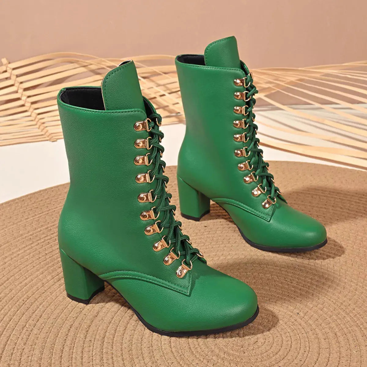 Lace-Up Boots with Block Heel Simply Love