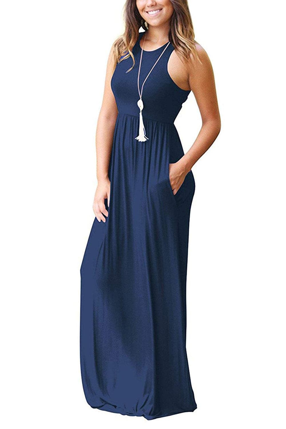 Full Size Grecian Neck Dress with Pockets.