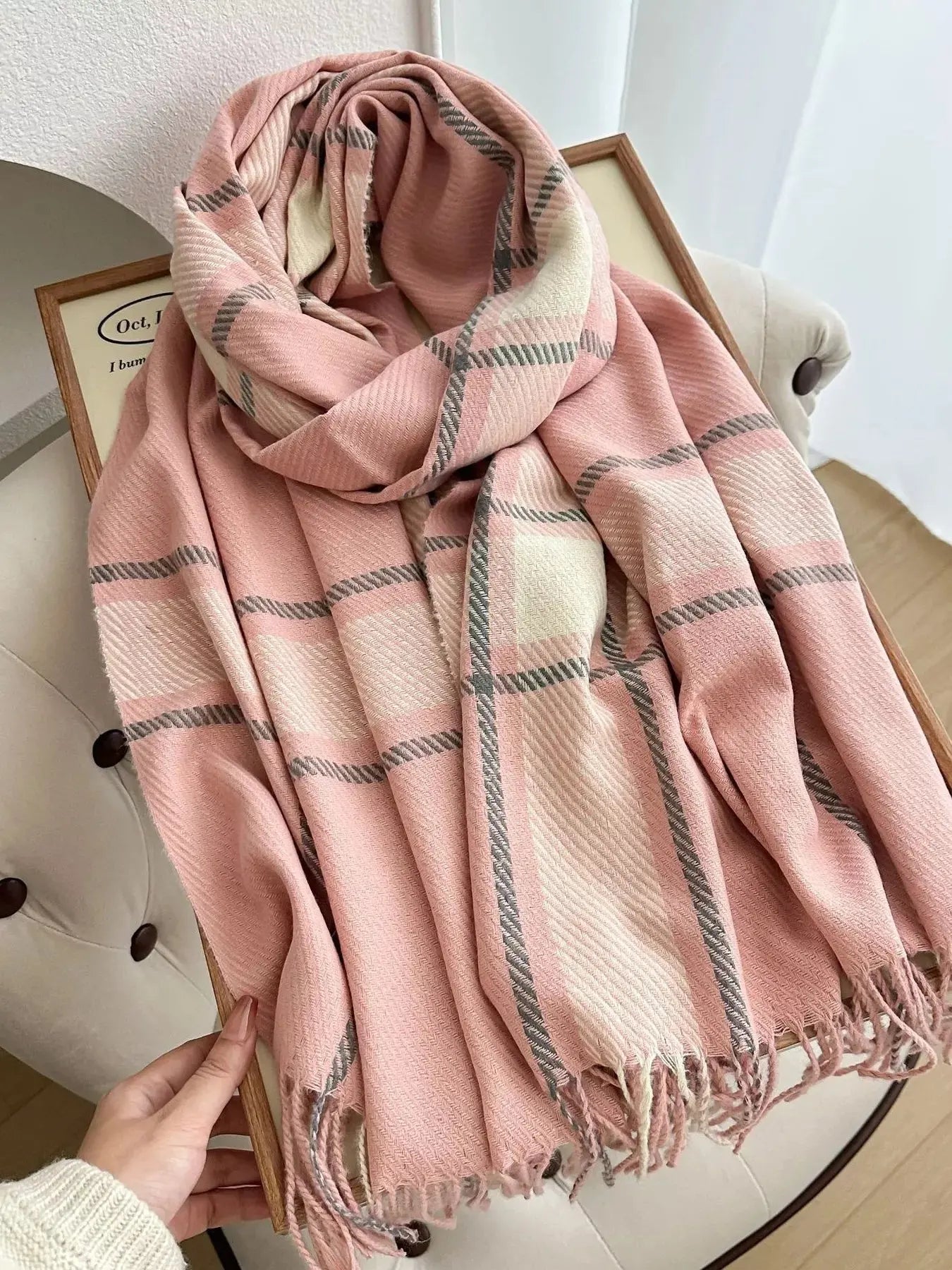 Classic Plaid Pattern Tassel Winter Scarf Simply Love