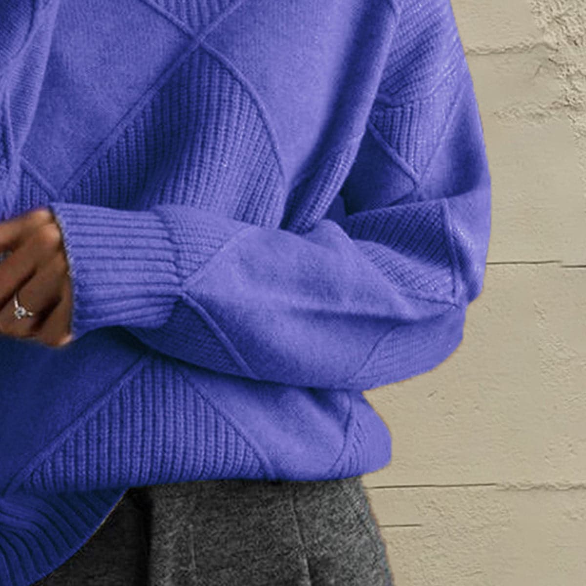 Geometric Turtleneck Long Sleeve Sweater.