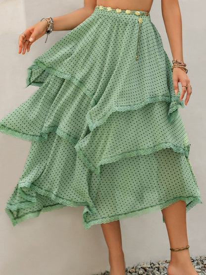 Lace Detail Layered Printed Skirt.