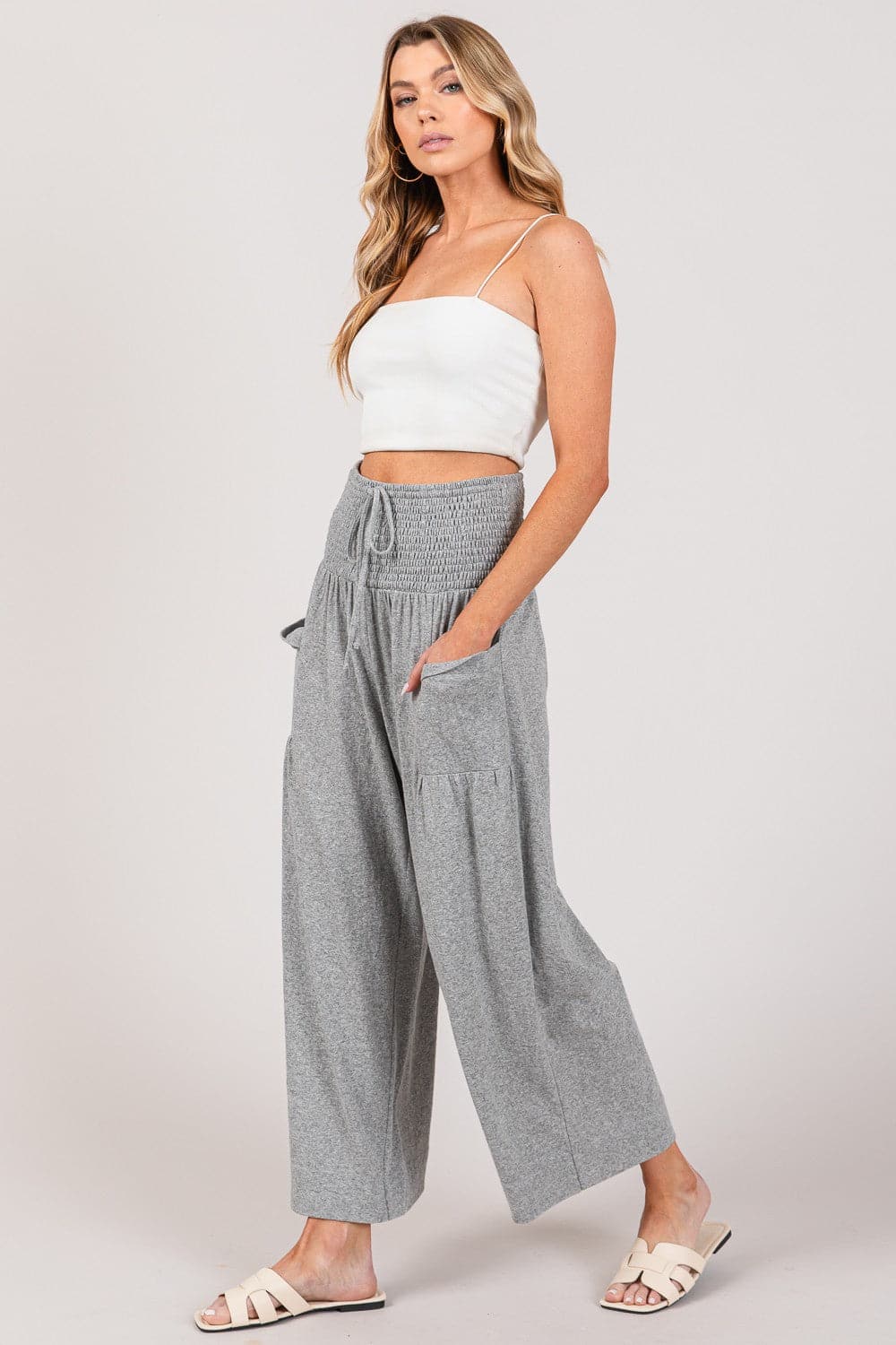 SAGE + FIG Drawstring Smocked High Waist Pants.