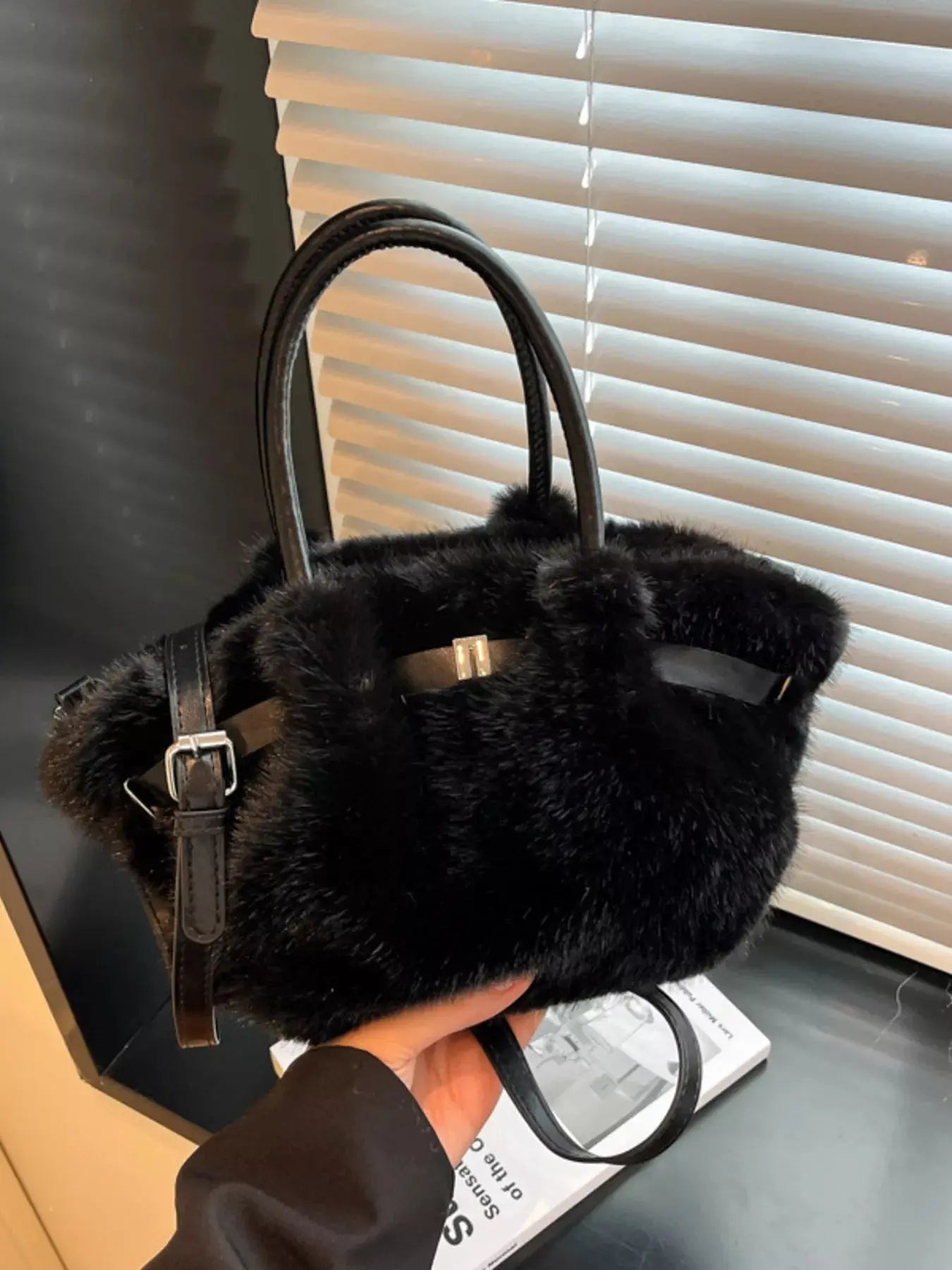 Fluffy Crossbody Bag with Buckle Detail Simply Love