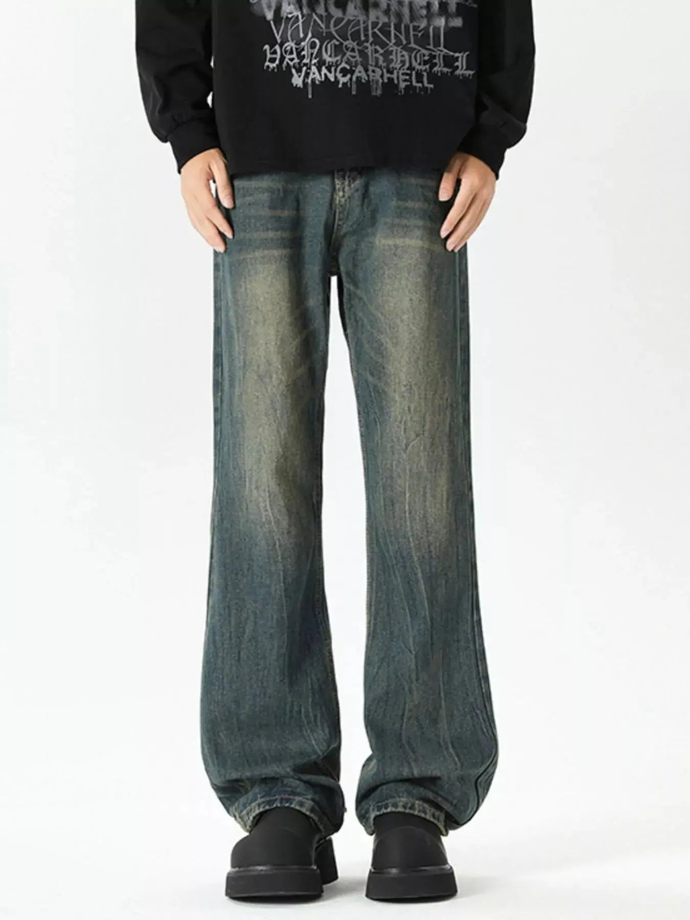 Men's Plus Size Vintage Wash Wide Leg Jeans Simply Love