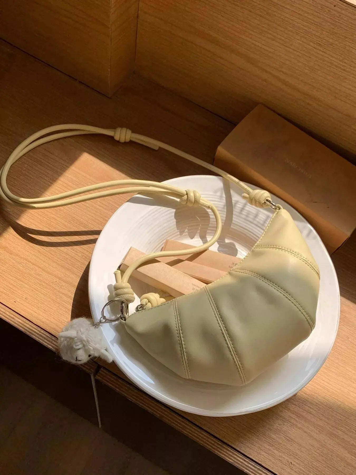 Croissant Shaped Mini Crossbody Bag PU Leather Imported Simply Love