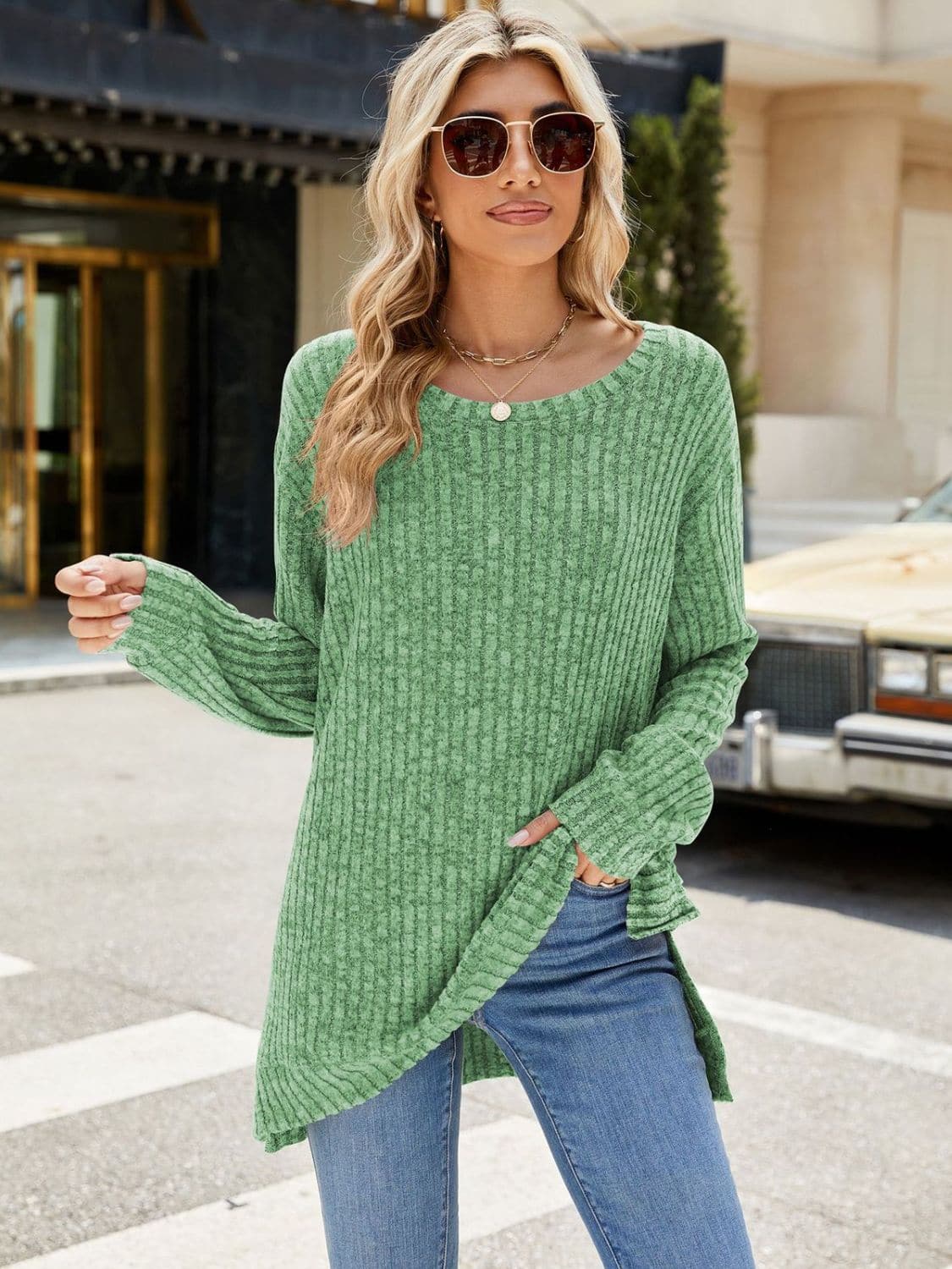 Round Neck Long Sleeve T-Shirt.