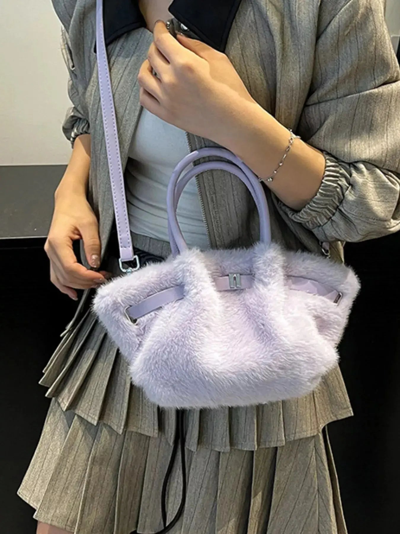 Fluffy Crossbody Bag with Buckle Detail Simply Love