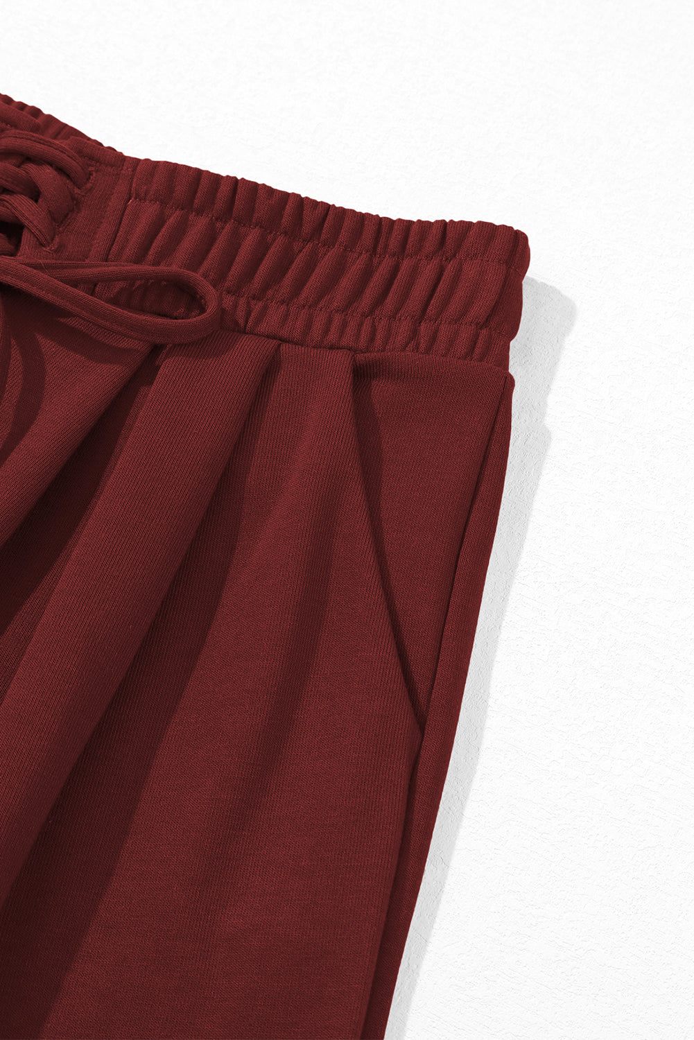 Burgundy Tied Elastic High Waist Pleated Detail Sweatpants For Women Dear-Lover Dropshipping