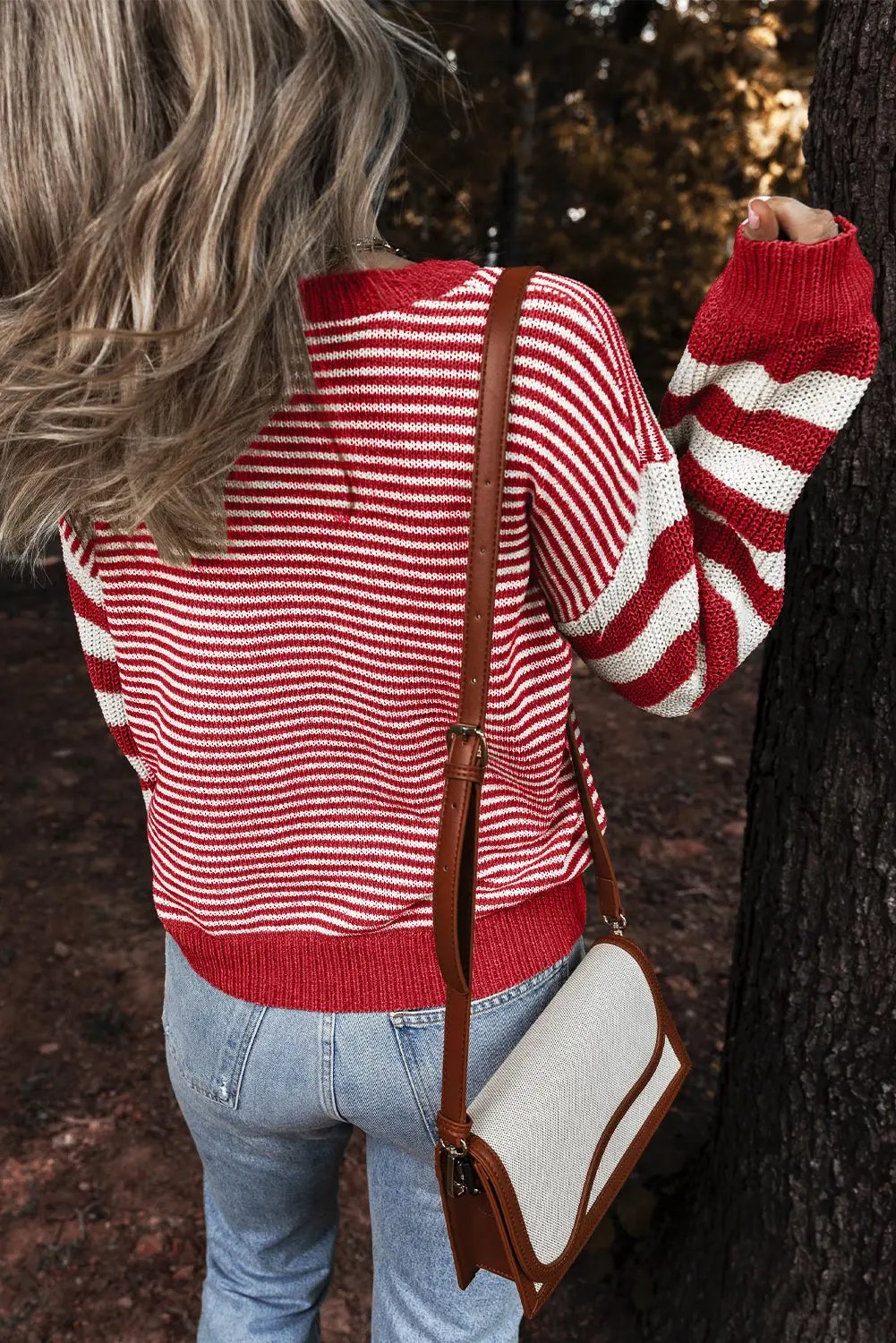 Emily Stripe Textured Sweater for Women with Dropped Shoulder Design and Cozy Comfort - Love Salve 