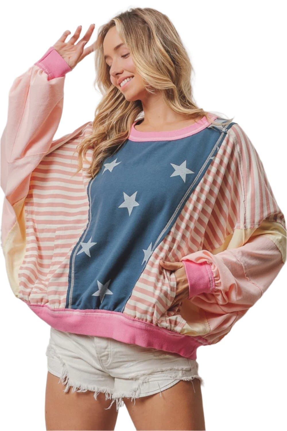 BiBi Stars and Stripes Round Neck Long Sleeve Top.