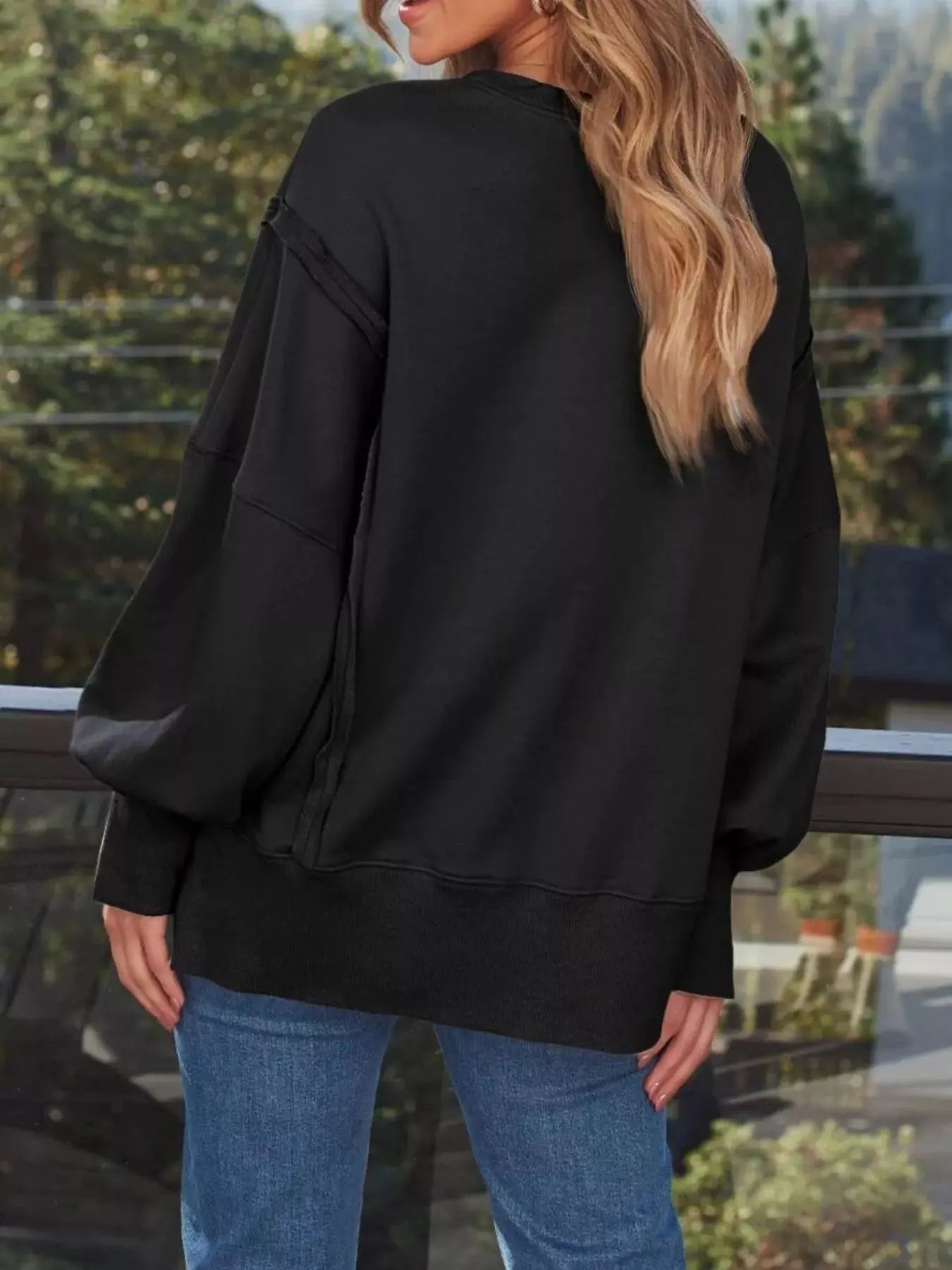 Side Slit Long Sleeve Oversized Sweatshirt Simply Love