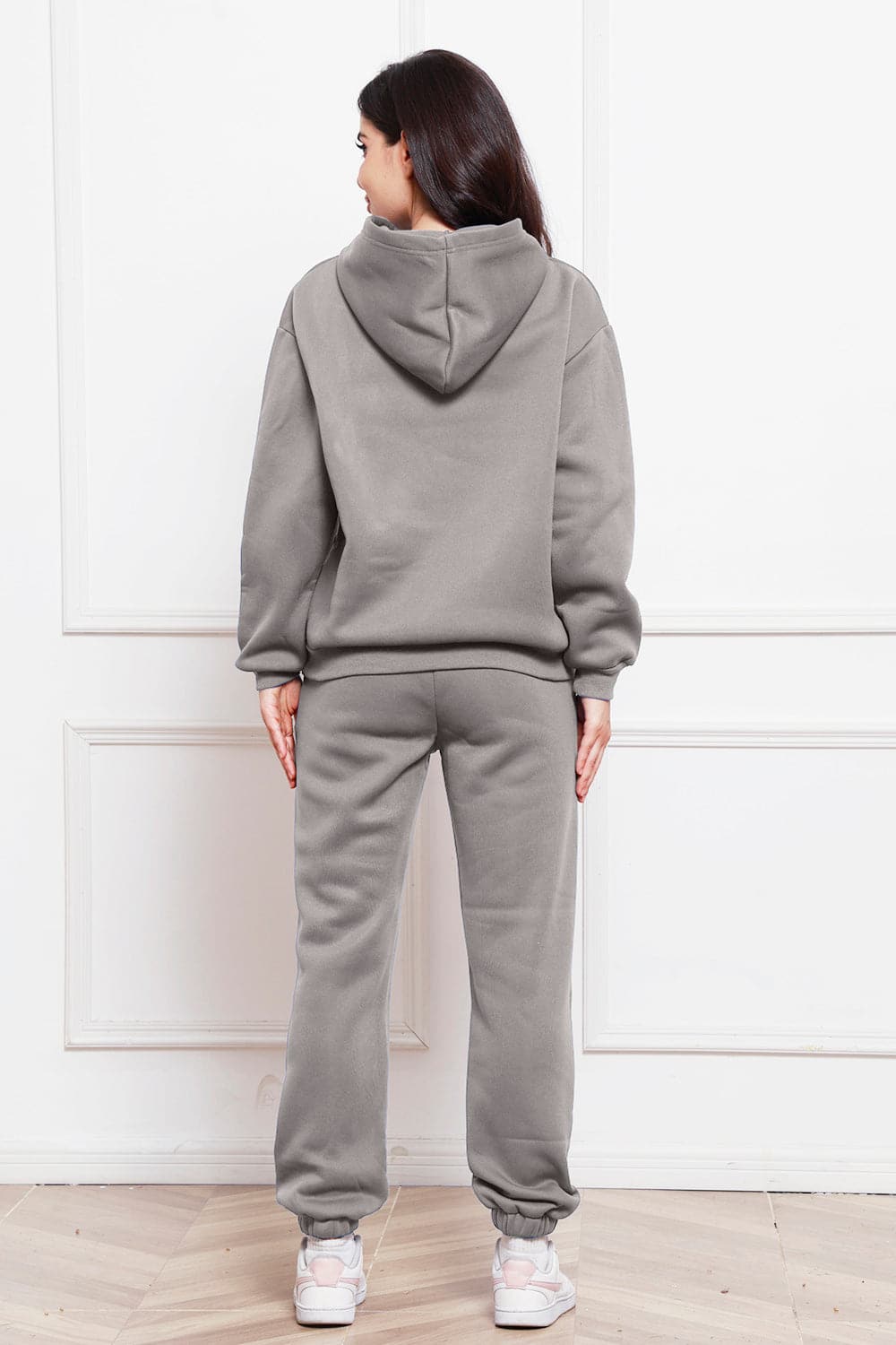 Drop Shoulder Long Sleeve Hoodie and Pants Set.