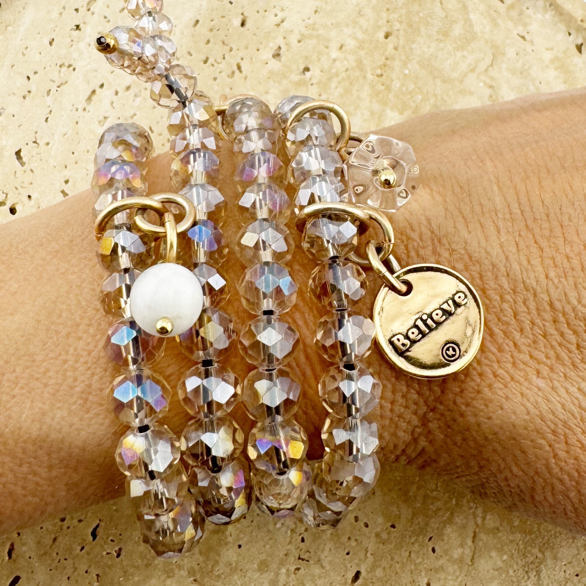 Believe Heart Crystal Boho Wrap Bracelet/Necklace Katia Designs