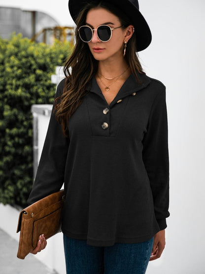 Chic half button long sleeve top